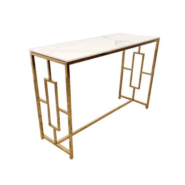 **PROMO** Geo Gold Console Table with Polar White Sintered Top