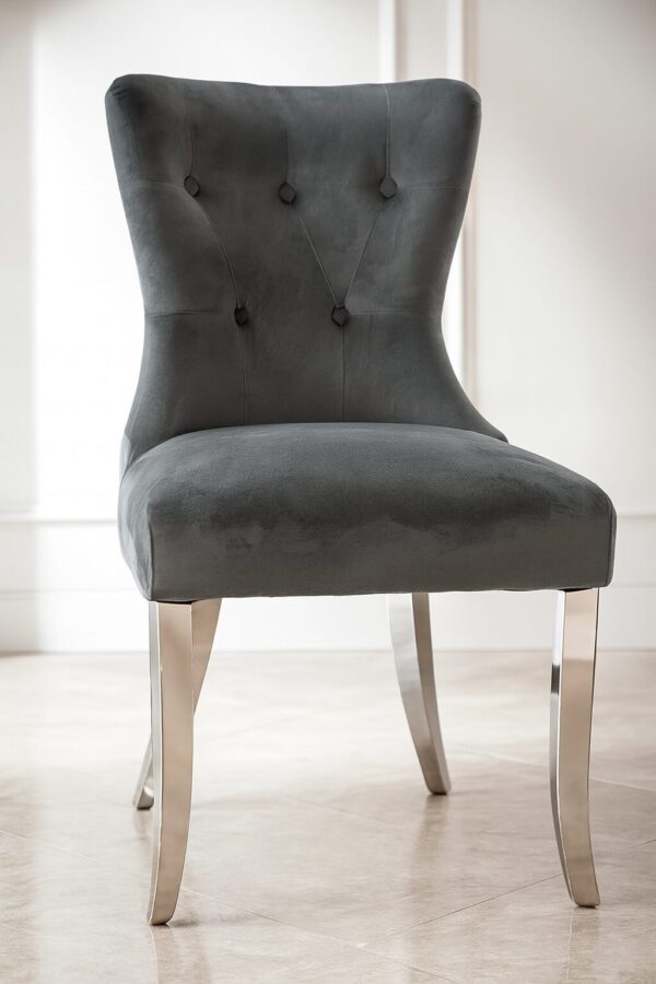 A Pair Of Bentley Dark Grey Chair with Chrome Legs