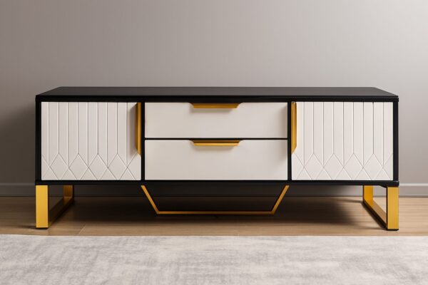 Amal Ribbed Furniture Range – Black, White & Gold (Coffee Table)