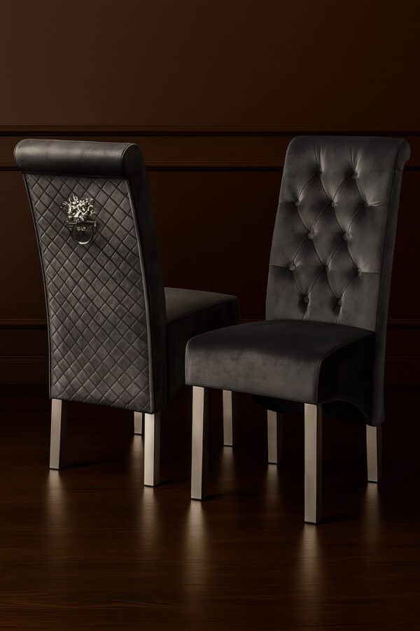 Pair Of Emma Dining Chair with Lion Knocker Buttoned Back